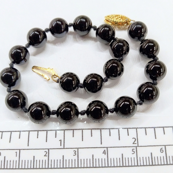 Vintage Black Onyx Beaded Bracelet Gold Over 925 NIB - Picture 5 of 7